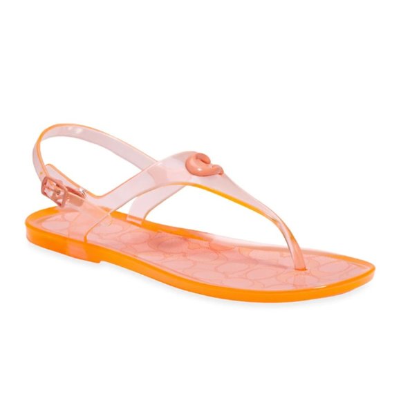 Coach Natalee Jelly Thong Sandals C3067 Tangerine New In Box - Picture 1 of 5